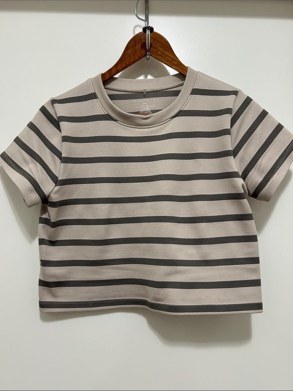 Dynamite Taupe and Charcoal Stripe Short Sleeve Tee